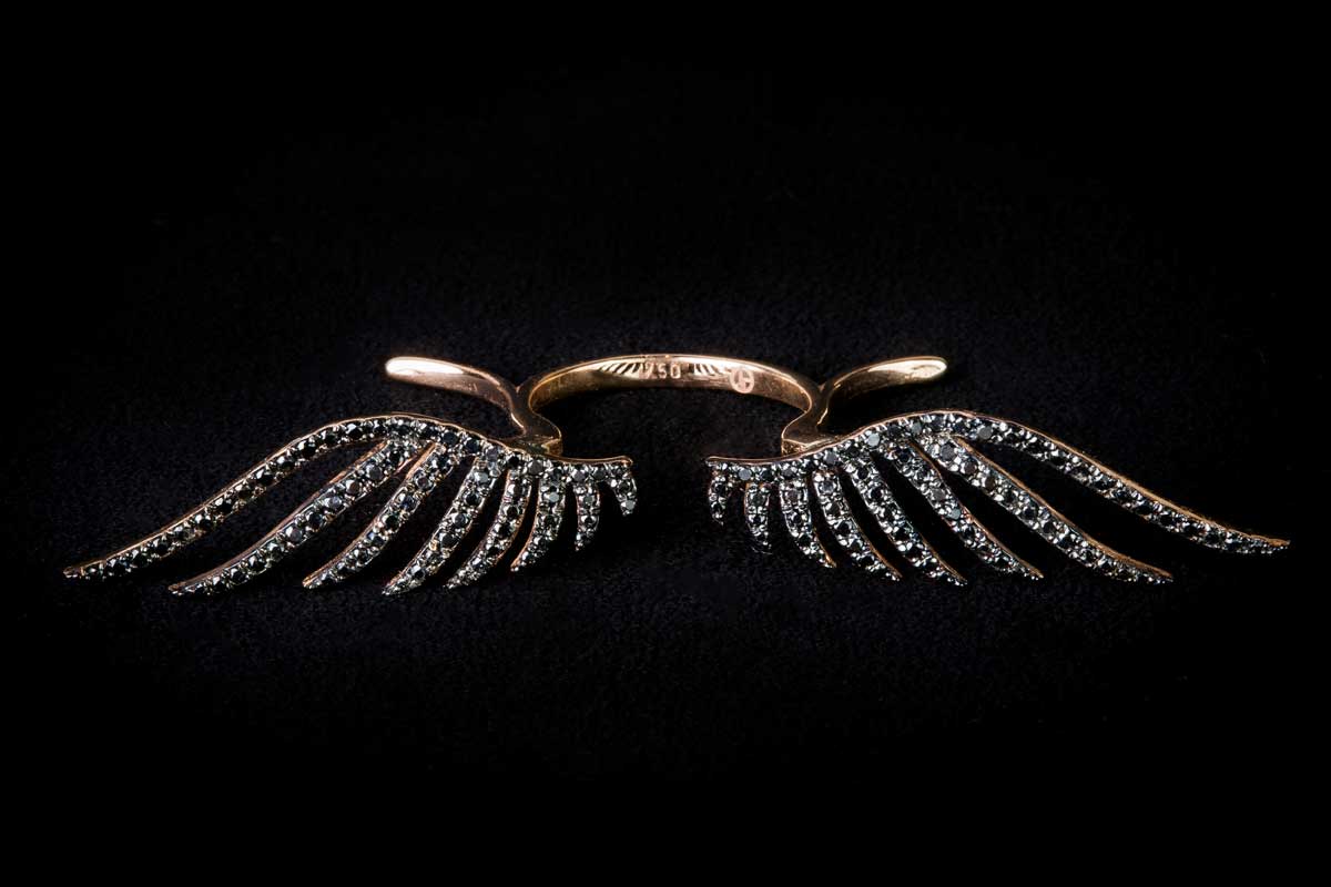 black diamond wings ring