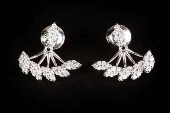 White diamond leave in the center and five leaves below earrings
